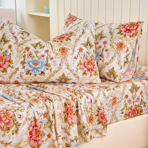 Vista 40 de Zusbest Juego de sábanas florales de 100 % algodón percal, color naranja y amarillo, juego de sábanas suaves y transpirables con diseño botánico