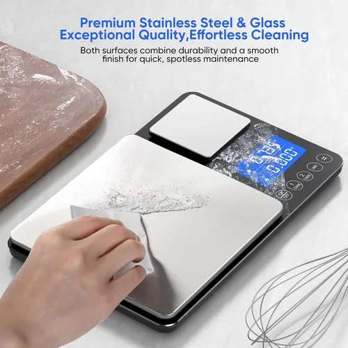 Vista 6 de Báscula de cocina de plataforma doble con alta precisión de 0.01g/0.001oz, báscula de 15kg/33lb para panadería, báscula de cocina de doble precisión