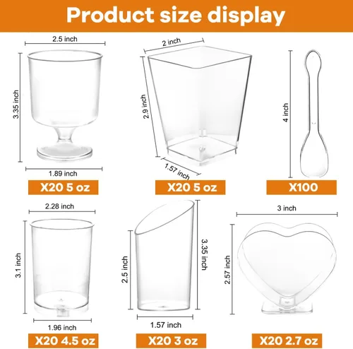 Vista 2 de 100 Pack Plastic Dessert Cups with Spoons, 5 oz Clear Small Mini Dessert Cups with Spoons, Dessert Shooter Cups for Party, Plastic Parfait Cup