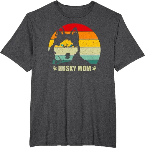 Vista 52 de Husky Mom Retro Dog Lover Mother Siberian Huskies Tee Women T-Shirt Asphalt Grey