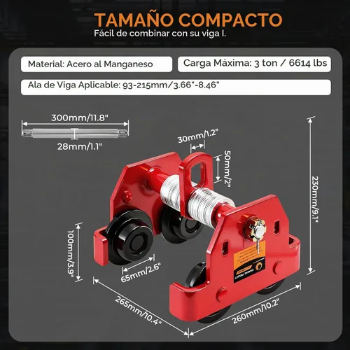 Vista 7 de BEAMNOVA - Carrito manual de 3 toneladas para brida de 3.66" a 8.46", anillo