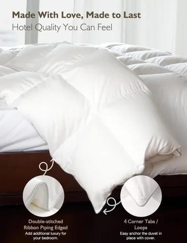 Vista 7 de Cobnom® Edredón de plumas de lujo de hotel tamaño Twin, relleno de edredón de calor medio para todas las estaciones, funda de mezcla de algodón