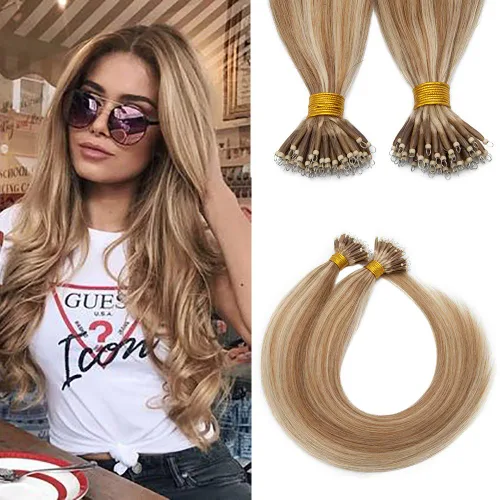 Vista 27 de SEGO Extensiones de cabello humano con micro cuentas, extensiones de cabello humano con micro bucle, lacio, natural, fusión fría, 1.76 oz/paquete