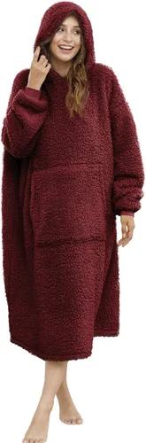 Vista 14 de Manta Sherpa con capucha de gran tamaño, sudadera con capucha y manga larga y bolsillo, color beige