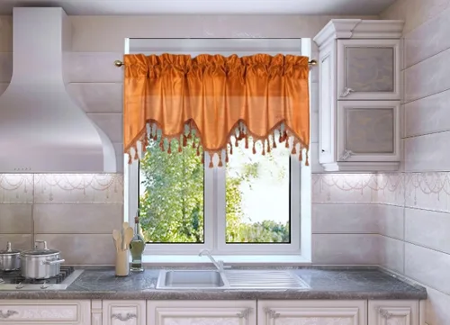 Vista 25 de Cenefa de cortina de ventana de cascada de seda sintética sólida con flecos de 55 x 18 pulgadas, ondulado (1, negro)