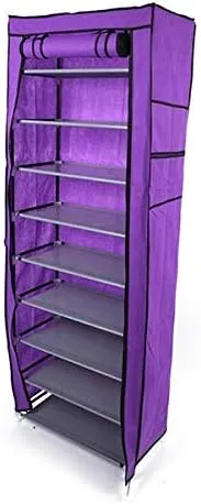 Vista 7 de Zapatero de 9 niveles, organizador de almacenamiento portátil de almacenamiento para zapatos, 10 niveles, 9 celosías, cubierta de tela impermeable