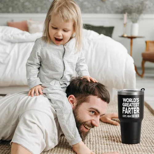 Vista 5 de Qtencas World's Greatest Farter, I Mean Father - Vaso de viaje para mejor papá, divertido regalo de cumpleaños y Navidad para papá, marido, hombres