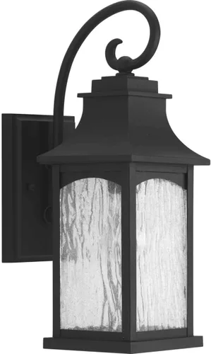 Vista 7 de Progress Lighting Maison Collection - Farol de pared pequeño de cristal sembrado de agua para exteriores, 1 luz, bronce aceitado