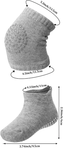 Vista 2 de 10 Pairs Baby Crawling Anti Slip Knee Pads and Anti Slip Baby Socks Set Unisex Toddler Knee Protectors Non Slip Ankle Socks