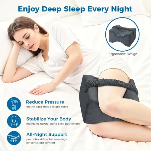 Vista 2 de Almohada de rodilla para dormir de lado, almohada de espuma viscoelástica con correa para dormir de lado, almohada de elevación de apoyo entre