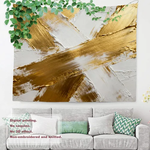 Vista 8 de Shrahala Retro Paint Abstract Tapestry, White Gold Oil Painted Work Rustic Wall Hanging Hd Print Polyester Backdrop For Dorm Room Bedroom 30 X 40 In