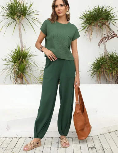 Vista 2 de Ugerlov Conjunto de dos piezas para mujer, suéter de punto y pantalones de cintura alta