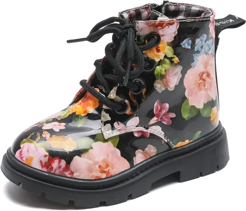 Vista 5 de Komfyea - Botas para niños con diseño de estampado de flores, con agujetas (Niños pequeños)