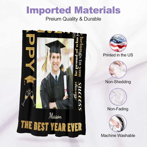 Vista 6 de D-Story Manta de franela personalizada para mujer, regalos de graduados, regalo de graduación de secundaria, regalos de graduación personalizados