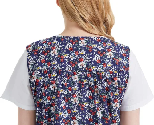 Vista 6 de Nanxson Delantal de zapatero para mujer con 2 bolsillos de parche, babero estampado de algodón, bata con botones para cocina de chef de trabajo