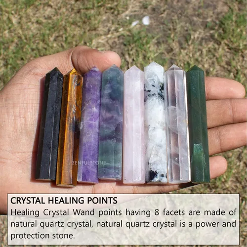 Vista 3 de Puntos de varita de cristal curativo Juego de 8 cristales reales octogonal de 2 pulgadas Juego de varita de cristal para meditación curativa