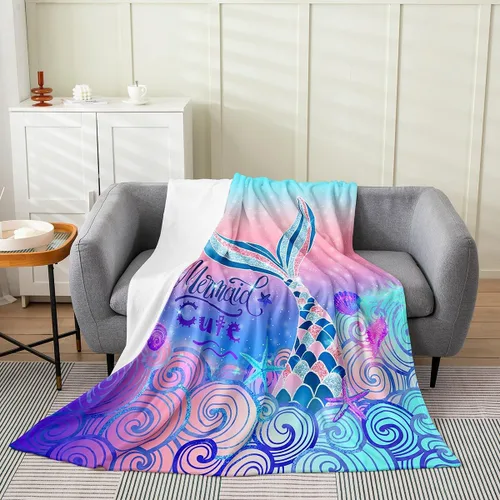 Vista 8 de Erosebridal Manta de cola de sirena para niños, manta de vellón de sirena de 40 x 50 pulgadas para niñas, manta de franela de escamas de peces