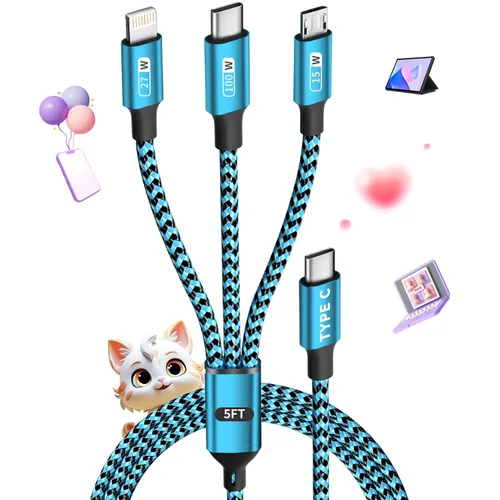 Vista 8 de Cable de carga múltiple tipo C dual 4 en 1, cable de carga para múltiples Azul