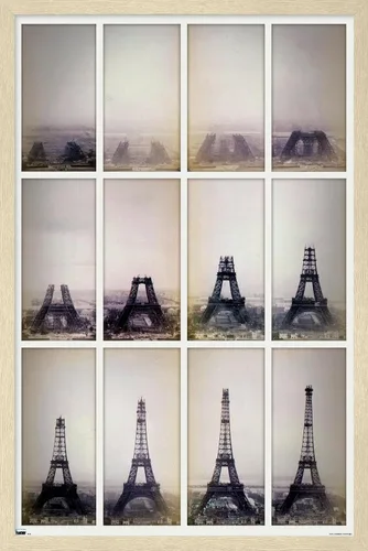 Vista 7 de Trends International Póster de pared con lapso de tiempo de construcción de la Torre Eiffel, 14.725 x 22.375 pulgadas, versión enmarcada de madera
