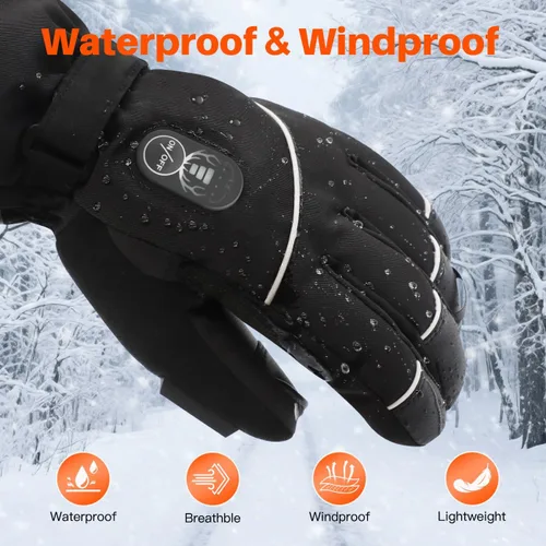 Vista 4 de Guantes eléctricos con calefacción, guantes de esquí impermeables y resistentes al viento con batería recargable y pantalla táctil, tres ajustes