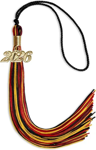 Vista 33 de Endea Graduation Borla mixta de triple color con gota de fecha dorada (negro/dorado/blanco, 2021)
