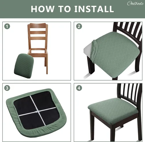 Vista 6 de CALBODE Juego de 4 fundas de asiento impermeables para sillas de comedor con funda elástica de tela jacquard, fundas extraíbles y lavables