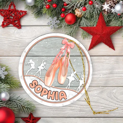 Vista 6 de Zapatos de ballet personalizados, regalos para mujeres, nombre personalizado de 2.90 x 2.90 pulgadas, para colgar en el árbol, decoración del hogar
