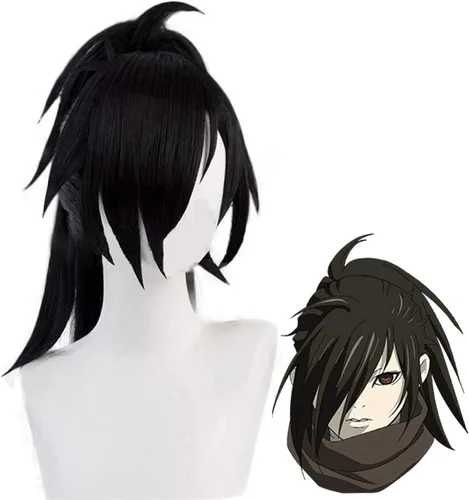 Vista 2 de Bokerom Peluca de anime CosNoble Hyakkimaru, disfraz de Dororo cosplay, cabello largo negro para hombres y niños, pelucas sintéticas para fiesta