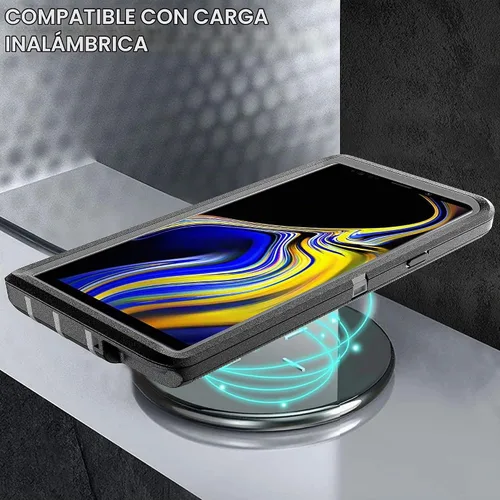 Vista 6 de Funda para Galaxy Note 9 con protector de pantalla de TPU [2 unidades], 3 en 1, protección resistente a los golpes, color negro y gris