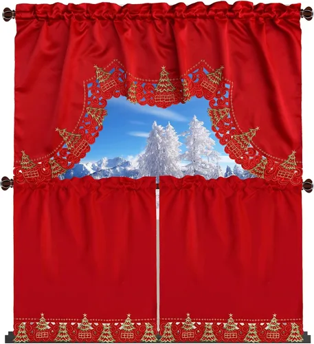 Vista 11 de Grelucgo Juego de cortinas bordadas para ventana de cocina (corazón)