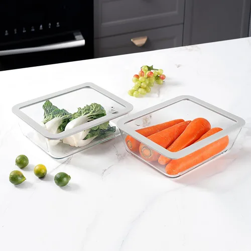 Vista 5 de Contenedores de vidrio para alimentos con tapa de vidrio, juego de recipientes de almacenamiento de alimentos aptos para microondas, 2 paquetes
