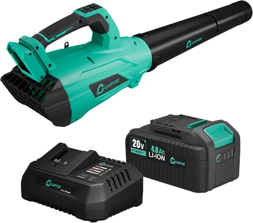 Vista 10 de Garvee Soplador de hojas inalámbrico 20V 4.0A 2 velocidades 650 CFM cargador rápido