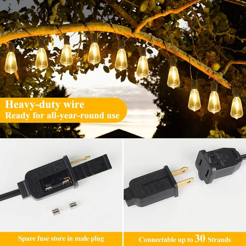 Vista 4 de 50FT Outdoor String Lights 27 Bulbs, Waterproof Patio Lights (Pack of 2)