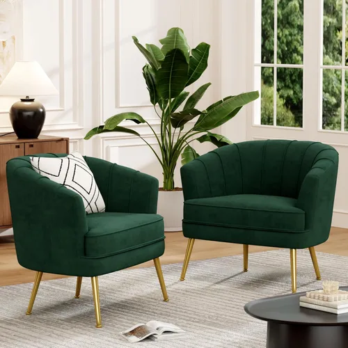 Vista 16 de Silla de acento de terciopelo Andeworld, silla de sofá individual moderna tapizada, sillón de club barrel cómodo para sala de estar con patas
