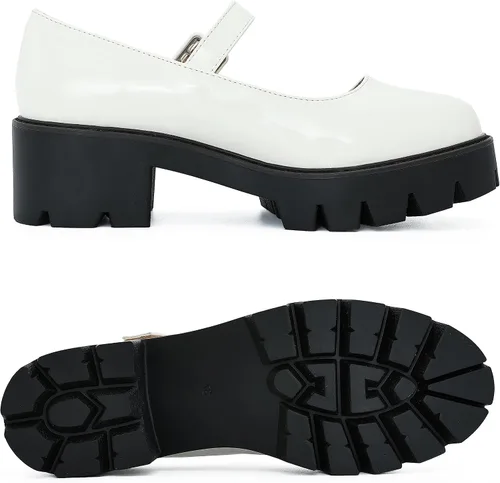 Vista 4 de Zapatos de vestir Oxford con puntera redonda y correa al tobillo para mujer, plataforma y tacón bajo
