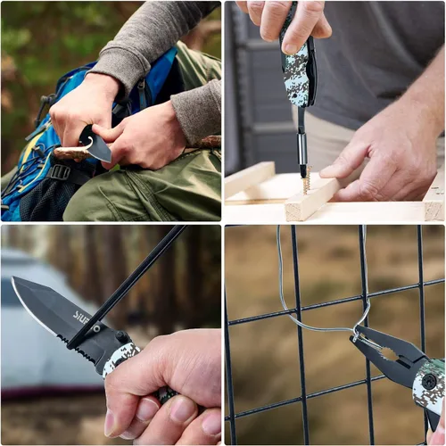 Vista 7 de SIUPRO Juego de cuchillos de bolsillo multiherramienta para hombres, rellenos de calcetines de Navidad, regalos para papá y marido, kit de Camuflaje
