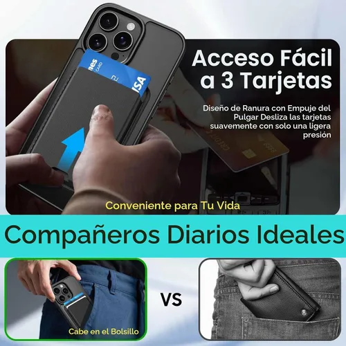Vista 5 de Funda magnética tipo cartera para iPhone 12 Pro Max, 3 tarjeteros Compatible con MagSafe, con ranura para tarjeta de crédito desmontable, ajuste
