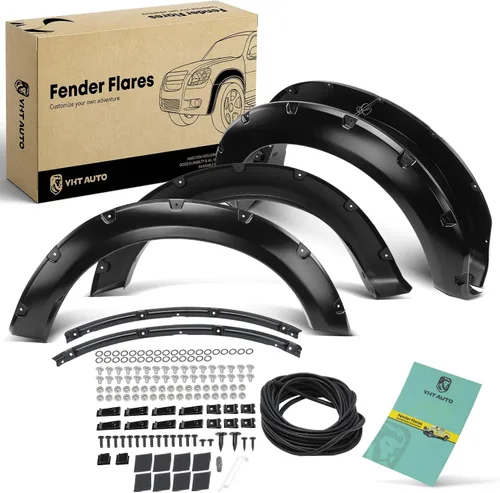 Vista 11 de YHTAUTO Guardabarros estilo bolsillo con kit de herrajes compatible con Ford F-250 F-350 Super Duty 2008-2010, protectores de rueda lisos negros