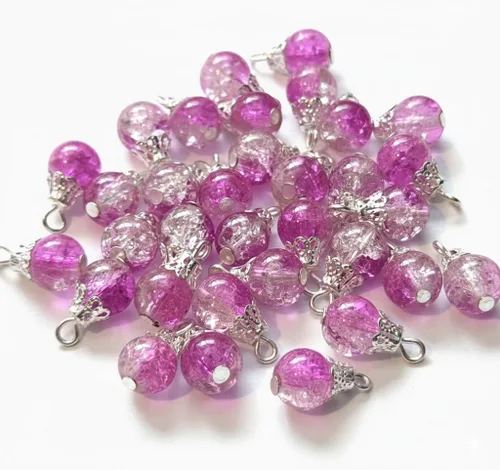 Vista 7 de 30pcs Handcrafted Crackle Glass Beads Drops w/Silver Wire & Bead Cap ~Jewelry Making~ (Army Green)