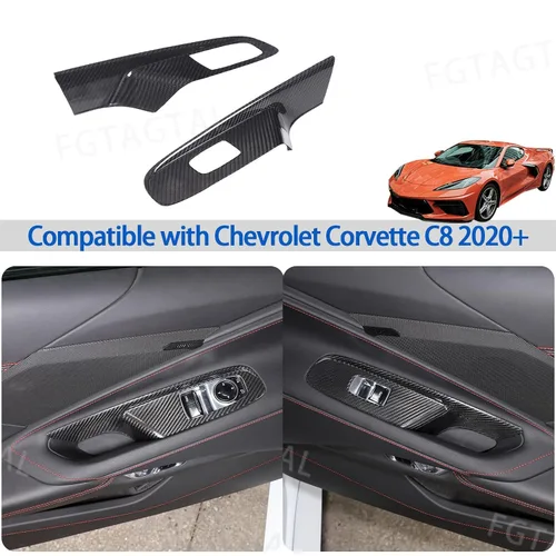 Vista 7 de Cubierta de interruptor de elevación de ventana de fibra de carbono real compatible con Chevrolet Corvette C8 2020-2026, panel de interruptor