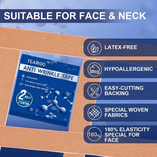Vista 4 de Cinta de estiramiento facial antiarrugas Cinta adhesiva para arrugas Cinta de elevación miofascial facial para la piel Cinta antiarrugas