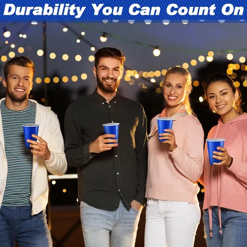 Vista 7 de 144 vasos de plástico desechables – Vasos de fiesta de 16 onzas, vasos de degustación y chupito (azul oscuro)