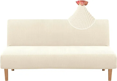 Vista 19 de H.VERSAILTEX Funda elástica para futón sin brazos, funda protectora elástica para sofá cama, textura rica en elastano, pequeños cuadros de tela Negro