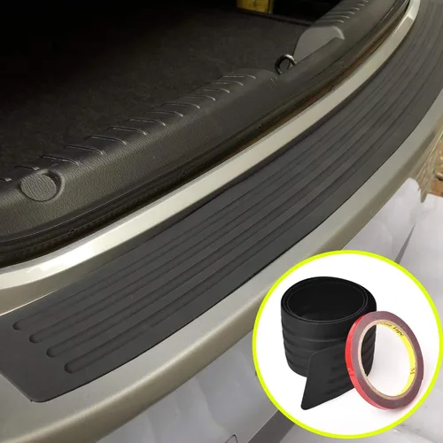 Vista 3 de iJDMTOY Protector de goma negra de silicona para el borde trasero del maletero con cinta de doble cara compatible con auto, camión, SUV, etc