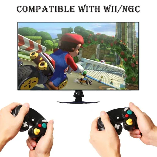 Vista 6 de Reiso Gamecube Controller, 2 Pack NGC Classic Wired Controller for Wii Game cube Console (Orange and Green)