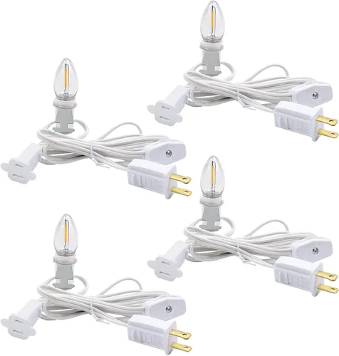 Vista 8 de Paquete de 2 cables de accesorios encadenables con bombilla LED C7, cable de luz de molde soplado interior de 6 ft con enchufes macho y hembra