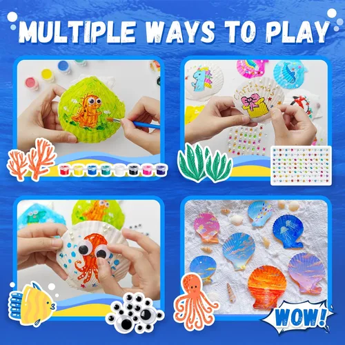 Vista 2 de Eleanore's Diary Kit de pintura de concha de mar para niños, manualidades de pintura que brilla en la oscuridad para niños y niñas, actividades