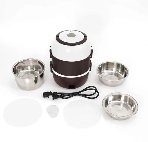Vista 9 de Calentador eléctrico para alimentos con 3 capas, portátil, olla de arroz, recipientes de acero inoxidable para calentar la oficina en casa, vapor