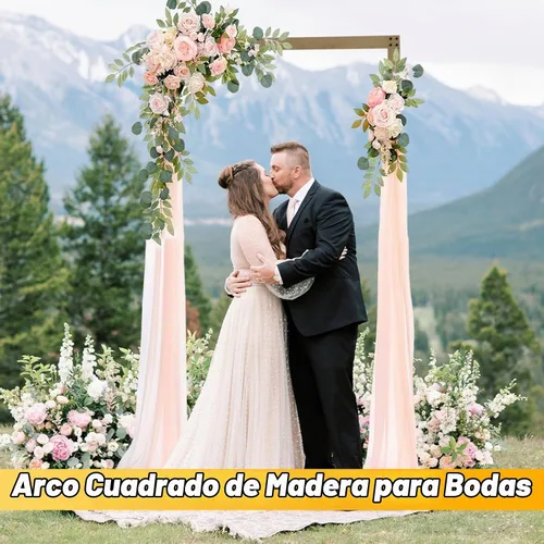 Vista 2 de Soporte de Arco de Boda Cuadrado de 7 Pies para Fondo, Arco de Boda de Madera Cenador de Jardín, Arcos de Boda para Ceremonia, Boda, Cumpleaños