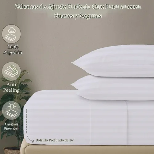 Vista 5 de Threadmill Juego de ropa de cama de algodón de lujo de 500 hilos tamaño Queen de 4 piezas, sábanas blancas sedosas y suaves con bolsillo profundo
